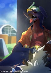 alternate_color ambiguous_gender beach_style_garchomp black_sclera blue_body blurred_background bodily_fluids breath canid canine clothed clothing cloud cum cum_on_own_stomach cum_on_stomach day dipstick_ears duo dusk_lycanroc ejaculation fellatio feral feral_on_feral fur garchomp genital_fluids grey_body grey_fur hand_on_head hands-free head_in_crotch hi_res hidden implied_oral implied_orgasm looking_pleasured lycanroc male male/ambiguous male_only mammal moan multicolored_ears nintendo nude obscured_face obscured_oral obscured_sex open_clothing open_mouth open_shirt open_topwear oral orange_body orange_clothing orange_shirt orange_topwear orgasm orgasm_face orgasm_from_oral partially_clothed pecs penile pokémon_(species) pokemon pokemon_(species) pokemon_unite public public_sex semi-anthro sex shaded sharp_teeth shirt sky snorkel sucked_silly sucking sweat swift_(tenebscuro) teeth tenebscuro tongue tongue_out topwear video_games white_body white_fur wing_claws yellow_body yellow_eyes