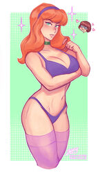 2girls bra breasts choker cleavage daphne_blake female female_only fit_female green_eyes hanna-barbera iahfy large_breasts long_hair looking_at_viewer multiple_girls panties red_hair scooby-doo solo solo_focus thighhighs underwear velma_dinkley