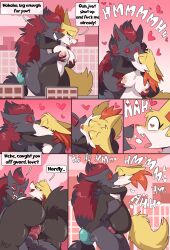 absurd_res animal_genitalia animal_penis anthro balls big_breasts black_body black_fur breasts comic delphox dialogue english_text female female_penetrated fuf fur generation_5_pokemon generation_6_pokemon genitals hair hi_res husband_and_wife inner_ear_fluff kissing male male/female male_penetrating male_penetrating_female married_couple nintendo nipples nude penetration penile penile_penetration penis penis_in_pussy pokemon pokemon_(species) pussy red_hair sex text tongue tongue_out tuft vaginal_penetration vaginal_penetration zoroark