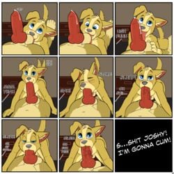 anthro blowjob canine compfive cub deep_throat eye_contact furry gay incest licking_balls licking_penis male/male oral oral_sex pov tailwag yaoi