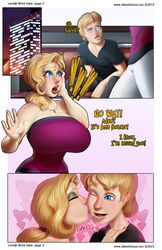 1boy 1boy1girl 1girls 2015 adam_villard big_breasts blonde_hair breasts busty comic comic_page cousins hearts huge_breasts incest karen_villard kissing_cheek large_breasts original straight taboolicious texting