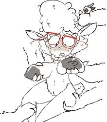 ambiguous_species anthro areola arm_grab big_areola blush bodily_fluids bovid breast_grab breasts caprine claws dawn_bellwether disney eyewear female freckles fur genitals glasses grope group hair hand_on_breast hooves interspecies large_breasts leg_grab long_hair male mammal messy_fur messy_hair monochrome nervous nipples predator/prey pussy questionable_consent sagging_breasts sharp_claws shaved_pussy sheep short_tail sweat the_weaver white_body white_fur wool_(fur) zootopia