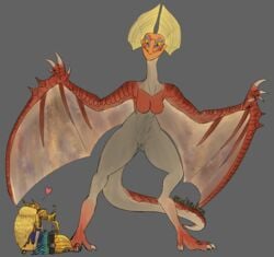 absurd_res anthro armor beak bird_wyvern capcom duo female genitals hammer hi_res long_tail male medicinal_succ melee_weapon monster_hunter pussy reptile scale_knight_(medicinalsucc) scalie sword thick_thighs tools video_games weapon wings yian_kut-ku