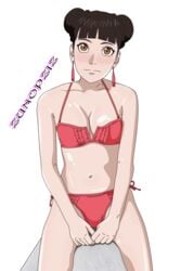 1girls bare_legs bare_shoulders belly belly_button bikini blush boruto:_naruto_next_generations braid braided_bun braided_hair breasts brown_eyes brown_hair cleavage collarbone dark_brown_hair double_bun earrings female female_only front_view hair_bun jewelry light-skinned_female light_skin long_hair mature mature_female midriff milf naruto naruto_(series) navel petite pinup shiny shiny_hair shiny_skin side-tie_bikini skindentation smile solo solo_focus swimsuit tenten zunopziz