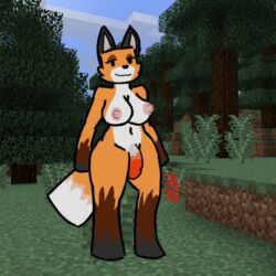 anthro ass big_breasts big_butt breasts canid canine fox fox_(minecraft) futa_only gynomorph herm intersex mammal mattydracofoxo microsoft minecraft mojang solo video_games xbox_game_studios