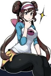 1girls black_pants blue_eyes brown_hair clothed clothing comedy fully_clothed funny game_freak hat hit_or_miss long_hair meme nintendo pants pokemon pokemon_bw2 powtaytow3333 rosa_(pokemon) shirt skirt solo solo_female solo_focus t-shirt thinking white_background