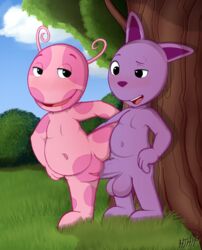 1boy 1boy1girl 1girls 4_fingers absurd_res anthro austin_(backyardigans) backyardigans balls big_balls big_penis blush detailed_background digital_media_(artwork) duo erection eyebrows feet female female_penetrated fingers genitals hi_res hthfp humanoid_genitalia humanoid_penis kangaroo macropod male male/female male_penetrating male_penetrating_female mammal marsupial nude on_one_leg open_mouth outside outside_sex penetration penile penile_penetration penis penis_in_pussy pussy sex standing teeth uniqua unknown_species vaginal_penetration young