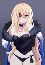 1girls bare_thighs black_panties blonde_hair blue_eyes breasts cape choker cleavage coat dimitri_alexandre_blaiddyd eye_patch eyepatch female_only fire_emblem fire_emblem:_three_houses large_breasts lilshironeko long_hair looking_at_viewer nintendo open_mouth panties rule_63 smile solo thighs very_long_hair