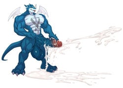 anthro balls bandai_namco big_balls big_penis biped claws cum_drip cum_on_penis cum_pool cumshot digimon digimon_(species) dripping ejaculation excessive_cum exveemon feet foreskin foreskin_pull genital_fluids genitals hi_res horn huge_balls huge_cock humanoid_genitalia humanoid_penis kumammoto_(artist) male male_only masturbation muscular muscular_anthro muscular_male muskflask nipples nude pecs penile penile_masturbation penis red_eyes simple_background solo standing toe_claws toes tongue tongue_out vein veiny_penis white_background wings