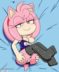 amy_rose anthro bedroom_eyes clothing hearlesssoul pink_fur pink_hair presenting_hindquarters presenting_pussy pussy school_swimsuit small_breasts solo sonic_(series) swimsuit