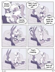 absurd_res annoyed armpit armpits breasts bugs_bunny clothed clothing comic dialogue female furniture hi_res humor kcnite lagomorph leporid lola_bunny looney_tunes male mammal monochrome page_3 rabbit sofa the_looney_tunes_show topless undressing warner_brothers