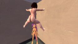 2022 2girls 3d ass climbing completely_nude female female_only full_body multiple_girls naked naked_female nude nude_female ruby_rose rwby sfm shantae shantae_(character) smooth_skin source_filmmaker yuri