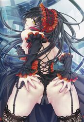 1girls 2d 2d_(artwork) anus ass ass_grab bangs bare_shoulders black_hair bow cameltoe clara_v clothes_pull corset cum date_a_live detached_sleeves female female_focus female_only fingernails frilled_sleeves frills from_behind garter_belt garter_straps gothic_lolita grabbing_own_ass grin groping hair_ornament hair_ribbon hairbow hi_res high_resolution highres lace lace-trimmed_panties lace-trimmed_thighhighs lace_trim laces leaning_forward lingerie lolita_fashion long_fingernails long_hair long_sleeves looking_back naughty_face pantsu red_corset ribbon scan semen semen_on_ass semen_on_body semen_on_clothes semen_on_lower_body sideboob skirt skirt_lift skirt_pull sleeves_past_wrists smile solo solo_female solo_focus spread_anus spread_ass stockings strapless thighhighs thong tokisaki_kurumi underwear vaginal_juices very_long_hair wentirtongmo wet yellow_eyes