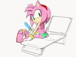 amy_rose anthro bikini filthypally flat_chest flat_chested pink_fur pink_hair popsicle sonic_(series) uekawa_style