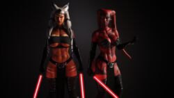 2girls 3d abs ahsoka_tano ahsoka_tano_(imperial) alien alien_girl athletic athletic_female background bald big_breasts black_clothing boots breasts cleavage clothed clothed_female clothing darth_talon drinkerofskies duo facial_tuft female female_only fit_female footwear fully_clothed grey_background headband headgear holding_object holding_sword holding_weapon horn humanoid leg_tattoo lightsaber loincloth looking_at_viewer melee_weapon multiple_girls muscular muscular_female orange-skinned_female orange_body orange_skin pelvic_curtain red-skinned_female red_body red_lipstick red_skin revealing_clothes shoes simple_background sith star_wars star_wars_rebels stomach_tattoo sword tattoo tattoos tentacle tentacle_hair thigh_boots thighs togruta tubetop twi'lek underboob yellow_eyes