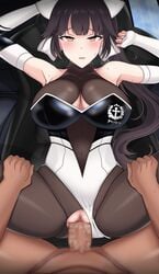 1boy 1girls absurdres azur_lane bare_shoulders bodystocking bow breasts brown_hair car_interior censored cleavage_cutout clothing_aside clothing_cutout dark-skinned_male dark_skin female female_focus fingerless_gloves gloves hairbow highres large_breasts leotard leotard_aside light-skinned_female light_skin long_hair looking_at_viewer mosaic_censoring multicolored_leotard official_alternate_costume orange_eyes partial_male race_queen redthered0814 sex takao_(azur_lane) takao_(full_throttle_charmer)_(azur_lane) torn_bodystocking torn_clothes two-tone_leotard unitard very_long_hair white_bow white_gloves