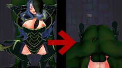 1girls 2koma 3d animated areola_slip areolae armor artist_request big_breasts black_panties camilla_(fire_emblem) cock_hungry female fire_emblem fire_emblem_fates green_skin huge_breasts huge_cock human_female imminent_sex instant_loss_2koma koikatsu light-skinned_female light_skin long_hair male mating_press monster monster_on_female nintendo nipples orc orc_male panties penis_awe pose purple_hair secretly_loves_it size_difference source_request squatting vaginal_penetration video voluptuous