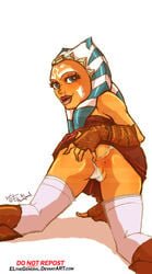 1girls 2009 ahsoka_tano alien alien_girl all_fours anus armwear blue_eyes boots clone_wars clothed_female clothing clothing_aside colored_skin come_hither dated deviantart_username elthegeneral eyelashes eyes facial_markings female female_only fingerless_gloves flashing fully_clothed gloves horn humanoid knee_boots lips long_eyelashes looking_at_viewer looking_back looking_back_at_viewer open_eyes orange_skin panties panties_aside partially_clothed presenting_anus presenting_pussy pussy rear_view red_skirt signature skirt skirt_up solo star_wars stockings tentacle_hair the_clone_wars:_season_one thighhighs underwear vambraces young