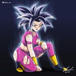 2022 areolae ass aura black_hair breasts dragon_ball dragon_ball_super highres izai_ah izaiah_(artist) kefla nipples potara_earrings potara_fusion ripped_clothing silver_eyes silver_hair ultra_instinct ultra_instinct_sign