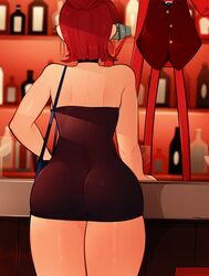 alcohol arkeus ass ass_focus bar black_dress bubble_butt cartoon_network choker dat_ass dress earrings female female_focus foster's_home_for_imaginary_friends frankie_foster hoop_earrings piercing red_hair shiny_skin slim_waist thick thick_ass thick_thighs thighs wide_hips wilt