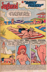 anotherymous archie_comics big_ass big_breasts casual cheryl_blossom clothing female human jughead_jones male nudist pale_skin public red_hair swimwear wristwear