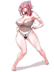 1girls 2018 armpits bare_legs bare_shoulders belly breasts cleavage clothed clothed_female female female_only high_resolution kurokorune long_hair looking_at_viewer navel nipple_visible_through_clothes nipples nipples_bulge no_bra open_mouth original panties partially_clothed pink_eyes pink_hair posing shirt side_ponytail simple_background standing thighs tied_hair white_background