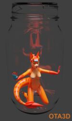 absurd_res anthro canid canine cum_jar cum_jar_(meme) dragon female fox hi_res hybrid implied_cum_jar jar looking_pleasured mammal micro ota3d ota_3d ota_dragonclaw solo stuck