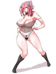 1girls 2018 armpits bare_shoulders belly breasts cleavage clothed clothed_female female female_only high_resolution kurokorune long_hair looking_at_viewer navel nipple_visible_through_clothes nipples nipples_bulge no_bra open_mouth original panties partially_clothed pink_eyes pink_hair posing shirt side_ponytail simple_background socks standing thighs tied_hair white_background