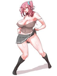 1girls 2018 armpits bare_shoulders belly breasts cleavage clothed clothed_female female female_only high_resolution kurokorune long_hair looking_at_viewer navel nipple_visible_through_clothes nipples nipples_bulge no_bra no_panties no_panties_under_skirt open_mouth original pink_eyes pink_hair posing pussy shirt side_ponytail simple_background skirt skirt_up socks standing thighs tied_hair white_background