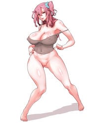 1girls 2018 armpits bare_legs bare_shoulders barely_clothed belly bottomless breasts cleavage female female_only high_resolution kurokorune long_hair looking_at_viewer navel nipple_visible_through_clothes nipples nipples_bulge no_bra open_mouth original pink_eyes pink_hair posing pussy shirt shirt_only side_ponytail simple_background standing thighs tied_hair white_background