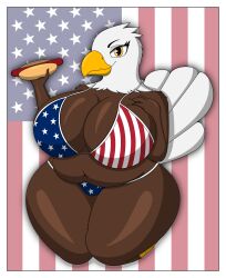 1girls 4th_of_july absurd_res accipitrid accipitriform american_eagle american_flag_bikini anthro avian bald_eagle beak big_breasts bikini bird border breasts brown_body brown_feathers cleavage clothed clothing curvy_figure eagle feathers female fey96 flag_background flag_bikini flag_clothing flag_print flag_swimwear food hi_res hot_dog huge_breasts navel non-mammal_breasts non-mammal_navel overweight overweight_anthro overweight_female print_bikini print_clothing print_swimwear sea_eagle simple_background smile solo stars_and_stripes swimwear tail_feathers thick_thighs united_states_of_america voluptuous white_body white_border white_feathers wide_hips yellow_beak