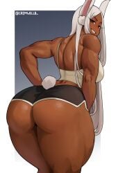 1girls animal_ears animal_humanoid arched_back artist_name ass back back_view biceps big_ass big_breasts booty_shorts bottomwear breasts busty clothed clothed_female clothes clothing cromwellb crop_top dark-skinned_female dark_skin eyelashes female from_behind fully_clothed grey_background hair hand_on_hip hi_res human large_ass large_breasts leaning_forward legs_together long_ears long_hair looking_at_viewer looking_back looking_back_at_viewer miruko muscular_arms muscular_back muscular_female muscular_legs muscular_thighs my_hero_academia pose posing presenting presenting_hindquarters rabbit_ears rabbit_girl rabbit_humanoid rabbit_tail rear_view red_eyes rumi_usagiyama short_shorts shorts simple_background smile smiling smiling_at_viewer solo standing straight_hair tail teeth thick_thighs thighs topwear usagiyama_rumi white_hair wide_hips