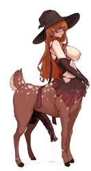 1futa animal_genitalia areolae balls big_breasts big_penis breasts centaur clothed clothing cum deer_taur erection functionally_nude futa_only futanari horsecock huge_cock humanoid large_breasts light-skinned_futanari light_skin long_hair mostly_nude nipples orange_hair pale_skin penis skirt solo standing taur todding witch_hat