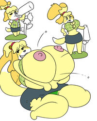 2021 animal_crossing anthro big_breasts breast_expansion breasts cleavage darkeralan isabelle_(animal_crossing) milk nintendo nipples tagme thick_thighs thighs transformation