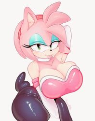 amy_rose amy_the_bat breasts chisaferetto chisanmni cleavage female female_focus female_only furry looking_at_viewer pink_fur pink_hair rouge_the_bat_(cosplay) sega solo sonic_(series) voluptuous