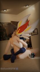 3d anthro bellumnsfw calem_(pokemon) cinderace closed_eyes clothing duo embrace female from_front_position fur hi_res hug human human_on_anthro interspecies lagomorph leg_wrap legwear lotus_position male male/female mammal nintendo open_mouth penetration pokéball pokémon_(species) poképhilia pokemon pokemon_ss pokemon_xy sex thigh_highs video_games white_body white_fur