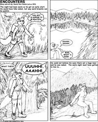 2002 4:5 animal_genitalia anthro ass biped canid canine clothing comic dci dialogue duo english_text fox genitals graphite_(artwork) greyscale hair hiking larger_male macro male male/male mammal monochrome muscular muscular_male nude pencil_(artwork) sheath sitting size_difference size_play smaller_male speech_bubble text traditional_media_(artwork) ursid