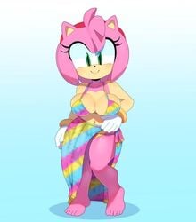 1girls 5_fingers 5_toes adorable amy_rose anthro barefoot big_breasts bikini breasts cleavage cute eulipotyphlan feet female female_focus female_only green_eyes hairband hedgehog looking_at_viewer lowres mostly_clothed pansexual pink_fur pink_hair smile solo somescrub sonic_(series) swimsuit swimwear