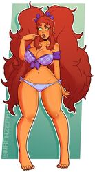 1girls 2d bimbo brainwashing breasts covered_nipples dc dc_comics farmgirl female female_only green_eyes hillbillification hillbilly large_ass large_breasts navel personality_change red_hair redneck solo starfire story_at_source teen_titans thick_lips thick_thighs wide_hips wrenzephyr2