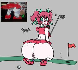 2d 2d_(artwork) 2d_artwork ? anus artist_signature ass ass_focus baby_(fnafsl) bell bells big_ass big_butt bimbo bimbo_robot_girl blush blushing breasts bubble_ass bubble_butt circus_baby circus_baby_(fnaf) clown clown_girl clown_nose clown_shoes digital_drawing digital_drawing_(artwork) five_nights_at_freddy's five_nights_at_freddy's:_sister_location freckles freckles_on_ass glazed_(artist) glazeddd golf golf_ball golf_club golf_course gray_background green_eyes hair_ornament hair_ribbon heart-shaped_pupils machine minigolf no_panties pussy question_mark red_hair red_lipstick red_shoes red_skirt reference_image ribbon ribbons robot robot_girl screencap screenshot short_skirt simple_background sister_location skirt squatting squatting_position thick_ass thick_thighs upskirt watermark white_skin white_skinned_female