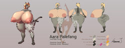 aara_palefang bethesda_softworks exposed_pussy female furry huge_ass hyper_breasts kanuseuj khajiit monster_girl original original_character perky_nipples puffy_areola puffy_nipples reference_sheet striped_fur tattoo the_elder_scrolls thick_thighs