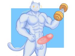 2022 ;3 abs anthro balls biceps big_penis biped body_hair domestic_cat dumbbell epic_games erection exercise felid feline felis fortnite fur genitals ghost_meowscles happy_trail hi_res humanoid_genitalia humanoid_penis male male_only mammal meowscles_(fortnite) muscular muscular_anthro muscular_male navel notedwolf nude one_eye_closed pecs penis pinup portrait pose solo three-quarter_portrait video_games weightlifting weights white_body white_fur wink workout yellow_eyes