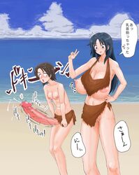 1futa 1girls areola_slip areolae beach black_hair breast_slip breasts brown_hair clothed covering_breasts dialogue duo embarrassed erect_nipples erection female foreskin functionally_nude futa_sans_balls futa_with_female futanari getting_erect gigantic_penis hand_on_hip huge_breasts huge_cock human humanoid_penis ineffective_clothing japanese_text larger_female light-skinned_female light-skinned_futanari light_skin long_hair mostly_nude nipple_slip notes_translation outdoors outside ppopopere precum pussy pussy_slip rags shinisou-nakoorogi short_hair size_difference smaller_futanari standing text throbbing topless translated v_sign