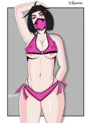 1girls 2d big_areola bikini black_hair bob_cut cleavage edenian edit female female_focus female_only masked_female mileena mileena_(mk9) mortal_kombat mortal_kombat_(2011) mutant nipple_slip purple_bikini tagme tarkatan thick_thighs third-party_edit underboob yellow_eyes zack3143