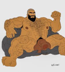 balls bara big_balls big_penis flaccid gay hairy lifted_by_another male male_only multiple_boys muscles muscular ne0_navi penis