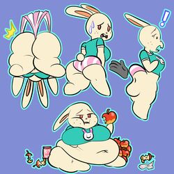 ! albino animal_crossing apple ass breasts disembodied_hand eating fat female freckles fur huge_ass huge_belly huge_breasts msprismatic nintendo rabbit ruby_(animal_crossing) spanking thick_thighs video_games wedgie wide_hips