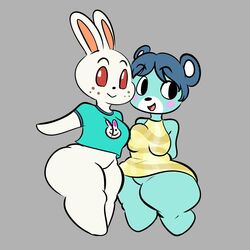 albino animal_crossing bear bluebear_(animal_crossing) breasts featureless_crotch female freckles fur msprismatic nintendo rabbit ruby_(animal_crossing) thick_thighs video_games wide_hips