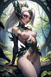 ai_generated breasts coven_zyra eclipse_series female female_only forest league_of_legends lux_paladin pussy small_breasts white_hair zyra