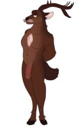 anthro antlers battycat cervid facial_hair genitals hi_res horn king male mammal moustache natural_colors nipples nude penis royalty solo