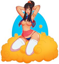 armpits arms_behind_head breasts chichi djinn dragon_ball dragon_ball_(object) earrings female genie large_ass large_breasts navel nipples panties pointy_ears star-shaped_pupils thick_lips thick_thighs wide_hips wrenzephyr2